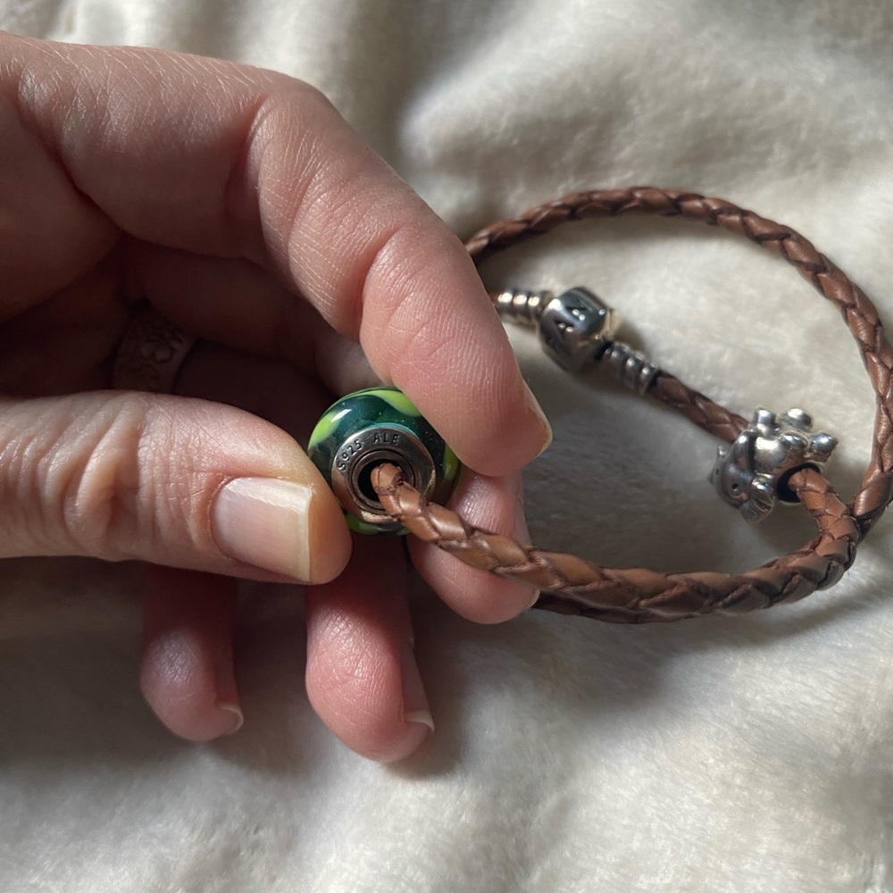 Pandora Brown Braided Leather Wrap Bracelet with Sterling Silver Charms - Picture 4 of 6